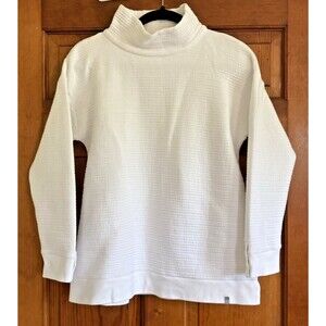 T By Talbots Womens PM Petite White Long Sleeve Mock Neck Ribbed Cotton Top